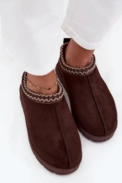 Boto Śniegowce Damskie|Kapcie Klasyczne*Niskie Śniegowce Damskie Z Haftem Czekoladowe Juvielle