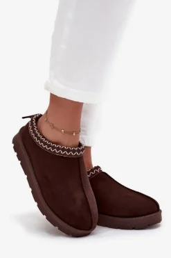 Boto Śniegowce Damskie|Kapcie Klasyczne*Niskie Śniegowce Damskie Z Haftem Czekoladowe Juvielle