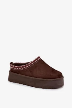 Damskie Boto Niskie Śniegowce Damskie Z Haftem Na Platformie Czekoladowe Narirya