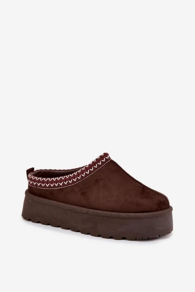 Damskie Boto Niskie Śniegowce Damskie Z Haftem Na Platformie Czekoladowe Narirya