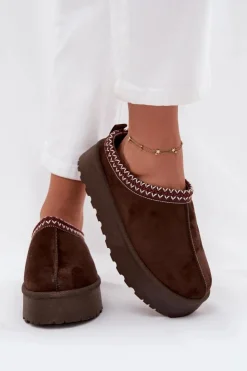 Damskie Boto Niskie Śniegowce Damskie Z Haftem Na Platformie Czekoladowe Narirya