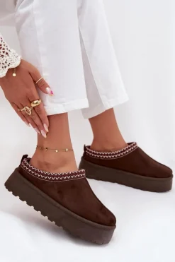 Damskie Boto Niskie Śniegowce Damskie Z Haftem Na Platformie Czekoladowe Narirya