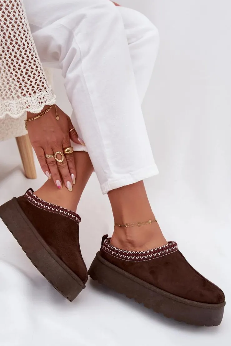 Damskie Boto Niskie Śniegowce Damskie Z Haftem Na Platformie Czekoladowe Narirya