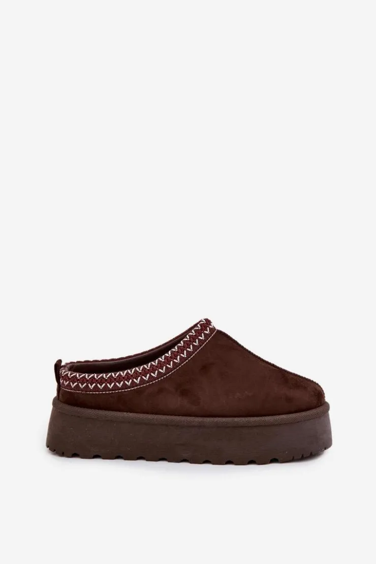 Damskie Boto Niskie Śniegowce Damskie Z Haftem Na Platformie Czekoladowe Narirya