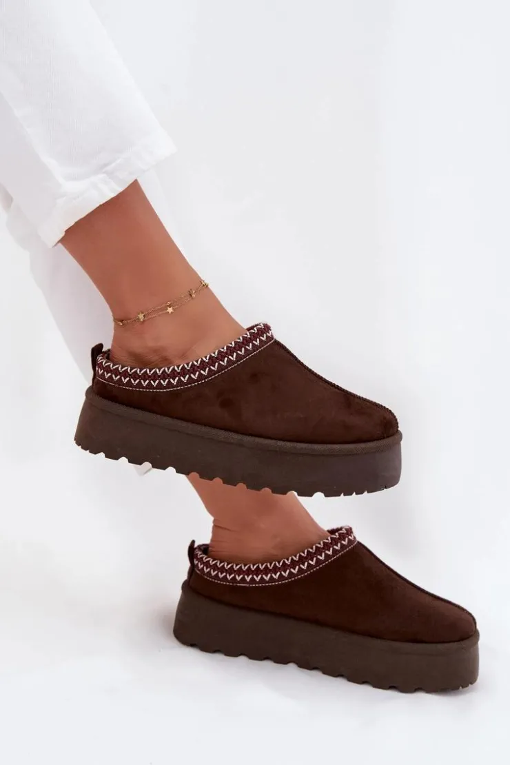 Damskie Boto Niskie Śniegowce Damskie Z Haftem Na Platformie Czekoladowe Narirya