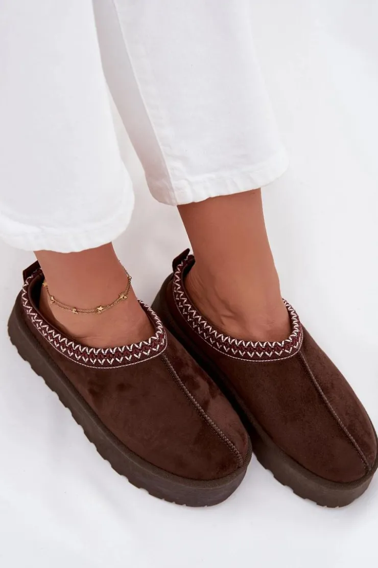 Damskie Boto Niskie Śniegowce Damskie Z Haftem Na Platformie Czekoladowe Narirya