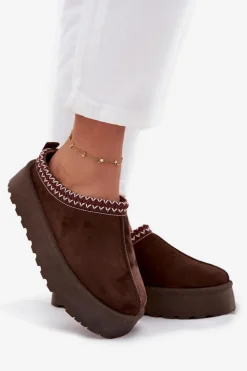 Damskie Boto Niskie Śniegowce Damskie Z Haftem Na Platformie Czekoladowe Narirya