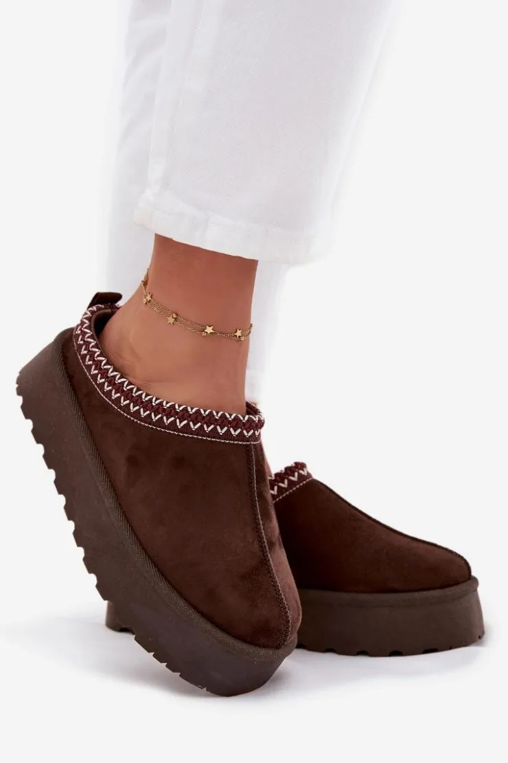 Damskie Boto Niskie Śniegowce Damskie Z Haftem Na Platformie Czekoladowe Narirya