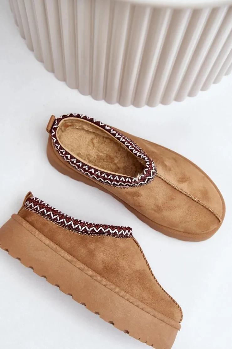 Damskie Boto Niskie Śniegowce Damskie Z Haftem Na Platformie Camel Narirya