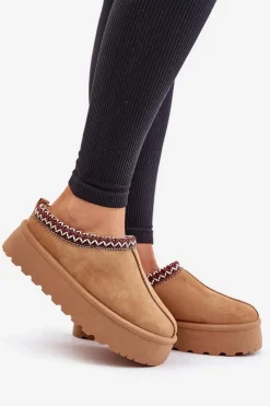 Damskie Boto Niskie Śniegowce Damskie Z Haftem Na Platformie Camel Narirya