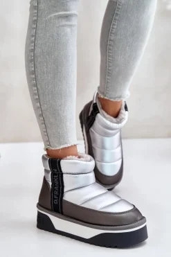 Outlet D.Franklin Niskie Śniegowce Na Grubej Podeszwie DFSH371010 Srebrne Srebrny