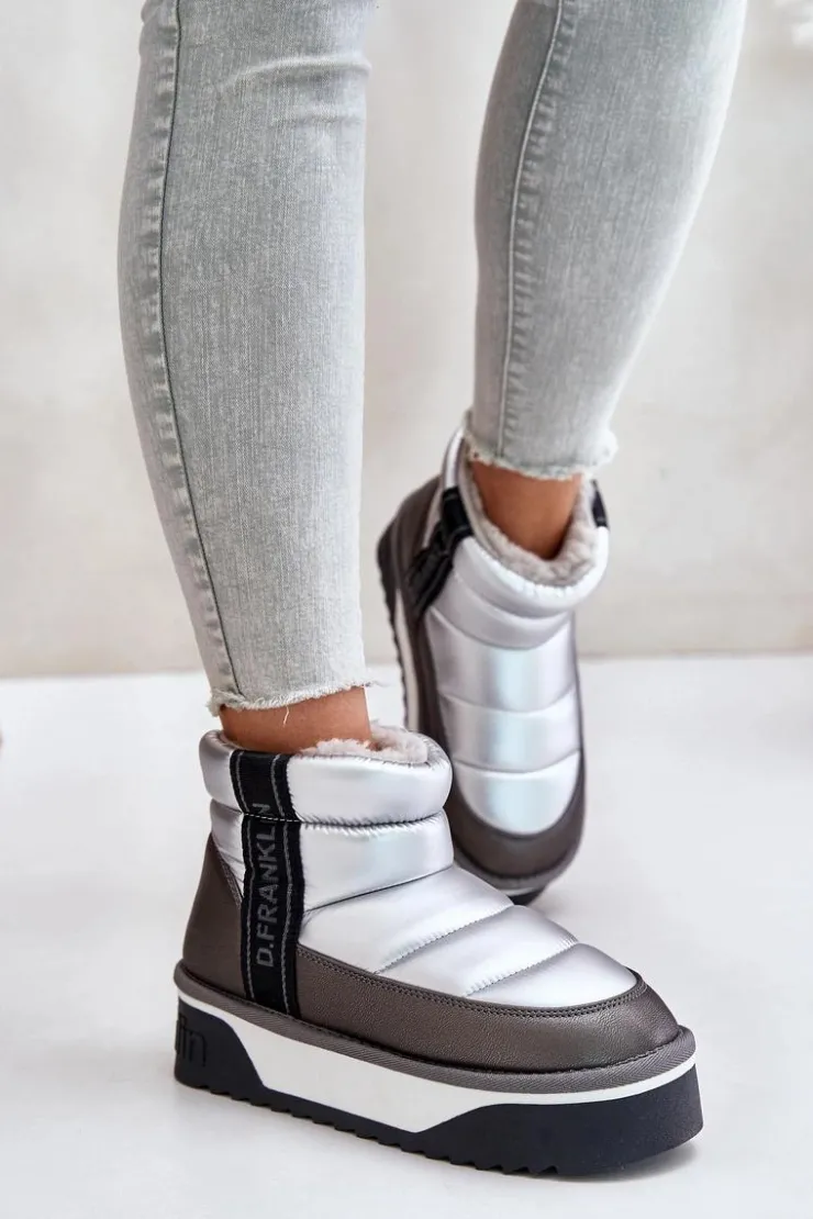 Outlet D.Franklin Niskie Śniegowce Na Grubej Podeszwie DFSH371010 Srebrne Srebrny