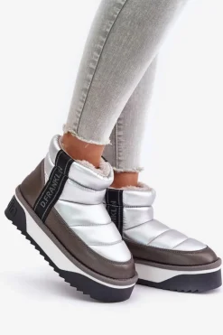 Outlet D.Franklin Niskie Śniegowce Na Grubej Podeszwie DFSH371010 Srebrne Srebrny