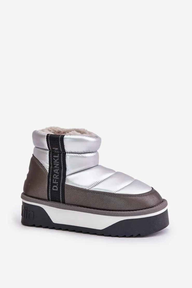 Outlet D.Franklin Niskie Śniegowce Na Grubej Podeszwie DFSH371010 Srebrne Srebrny