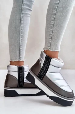 Outlet D.Franklin Niskie Śniegowce Na Grubej Podeszwie DFSH371010 Srebrne Srebrny