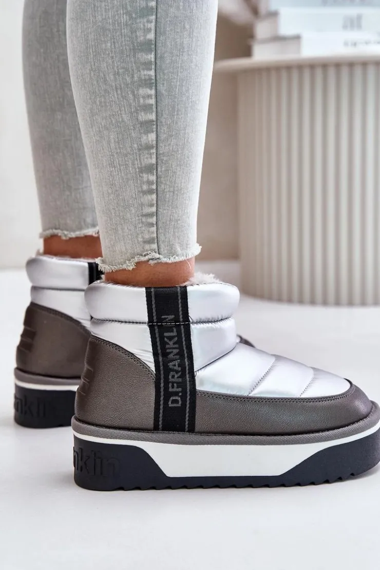 Outlet D.Franklin Niskie Śniegowce Na Grubej Podeszwie DFSH371010 Srebrne Srebrny