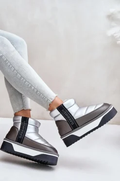 Outlet D.Franklin Niskie Śniegowce Na Grubej Podeszwie DFSH371010 Srebrne Srebrny