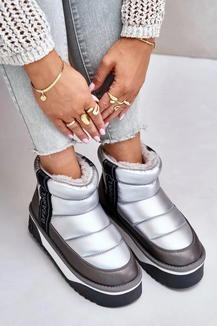 Outlet D.Franklin Niskie Śniegowce Na Grubej Podeszwie DFSH371010 Srebrne Srebrny