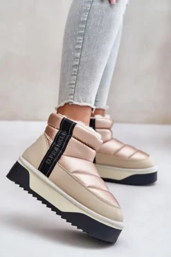 D.Franklin Śniegowce Damskie*Niskie Śniegowce Na Grubej Podeszwie DFSH371010 Beżowe Beżowy