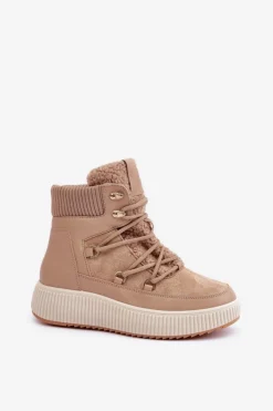 Damskie Boto Niskie Śniegowce Na Platformie Brązowe Naliora