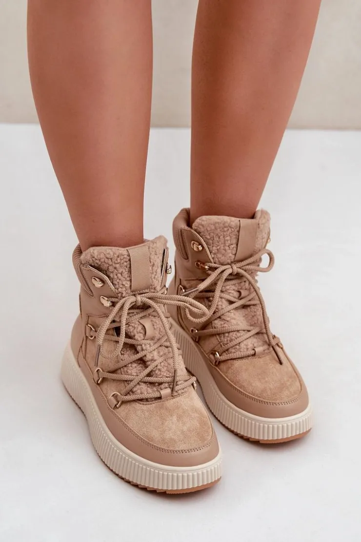 Damskie Boto Niskie Śniegowce Na Platformie Brązowe Naliora