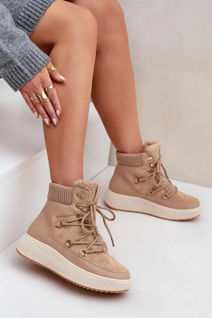 Damskie Boto Niskie Śniegowce Na Platformie Brązowe Naliora