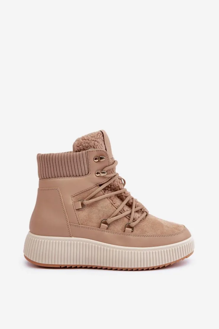 Damskie Boto Niskie Śniegowce Na Platformie Brązowe Naliora