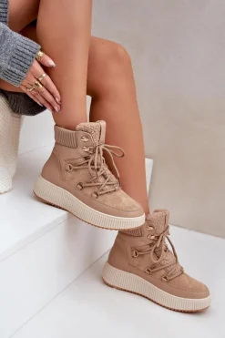 Damskie Boto Niskie Śniegowce Na Platformie Brązowe Naliora