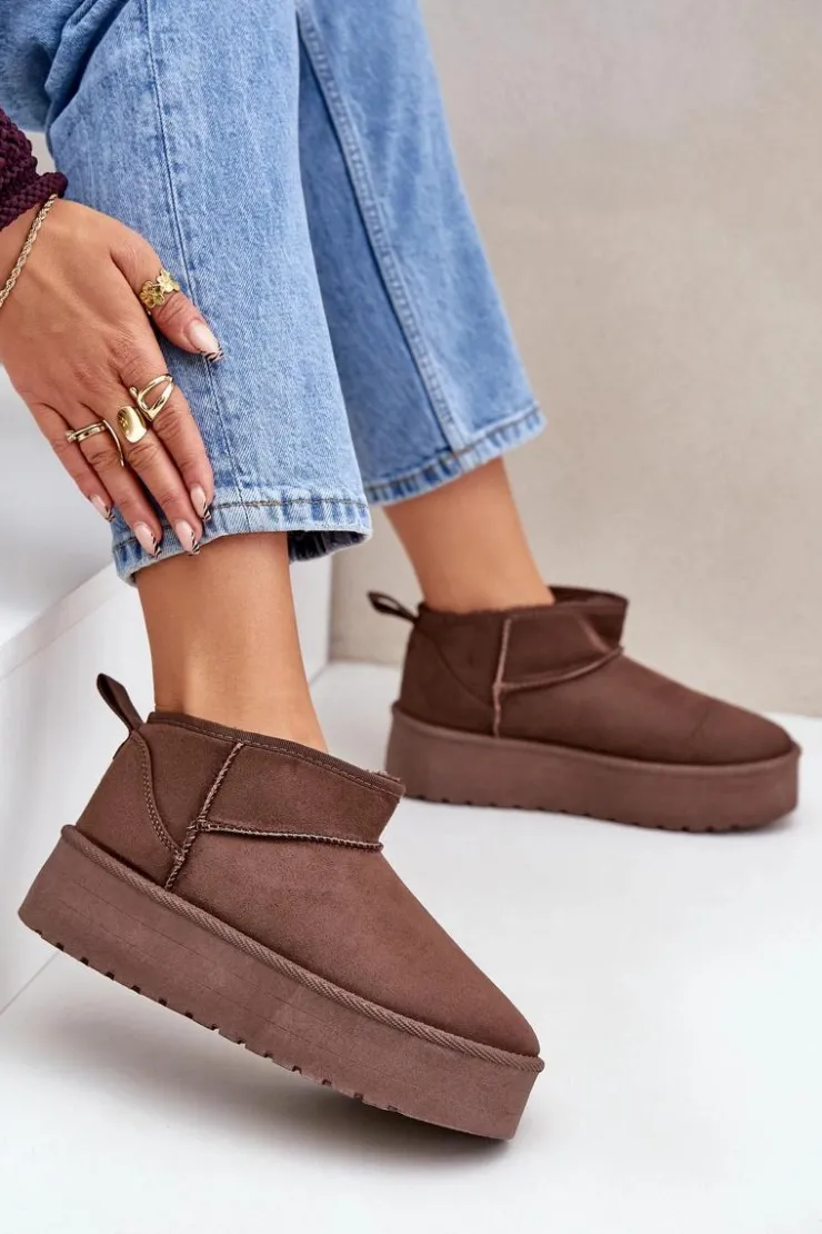 Discount Boto Niskie Śniegowce Na Platformie Brązowe Korfedi