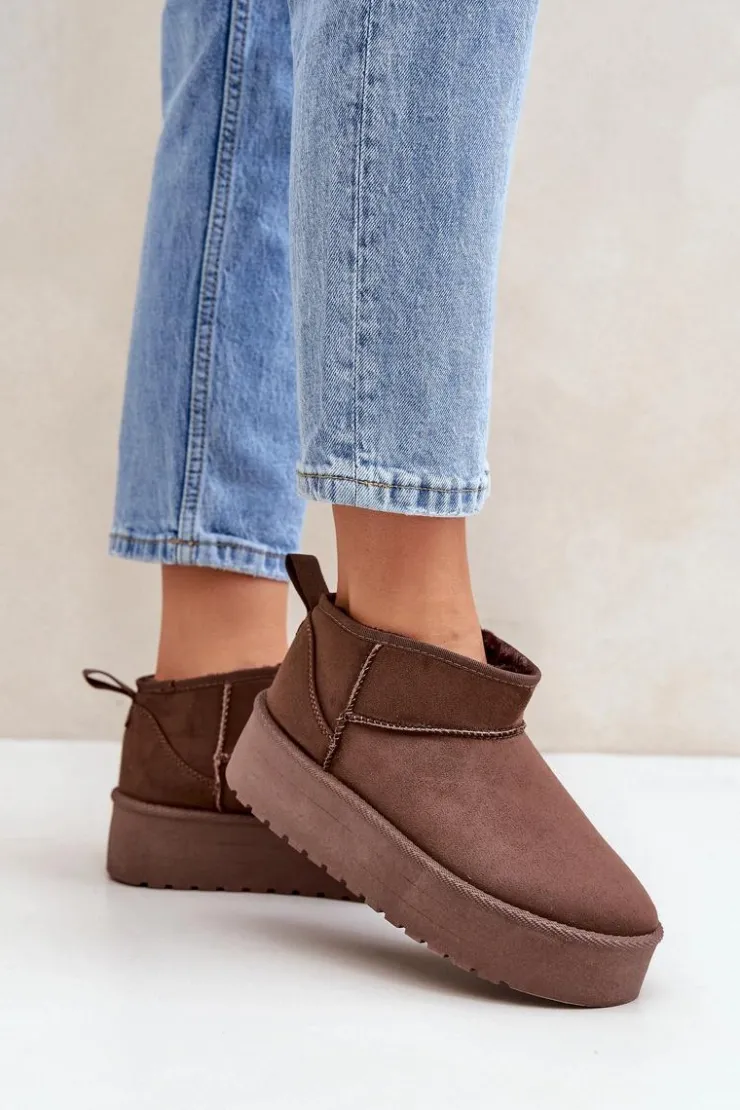 Discount Boto Niskie Śniegowce Na Platformie Brązowe Korfedi