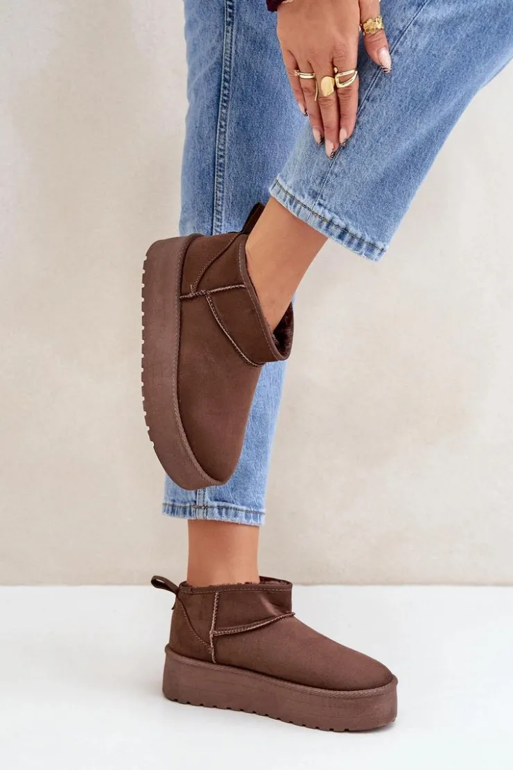 Discount Boto Niskie Śniegowce Na Platformie Brązowe Korfedi