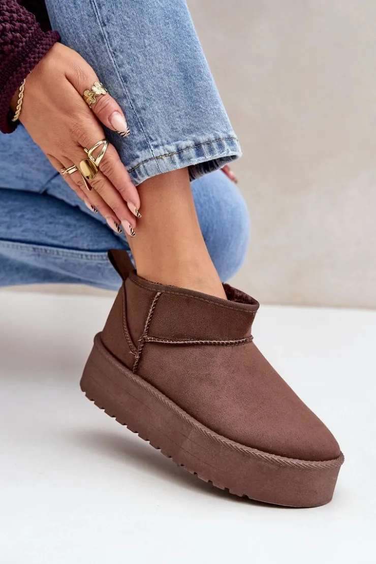 Discount Boto Niskie Śniegowce Na Platformie Brązowe Korfedi