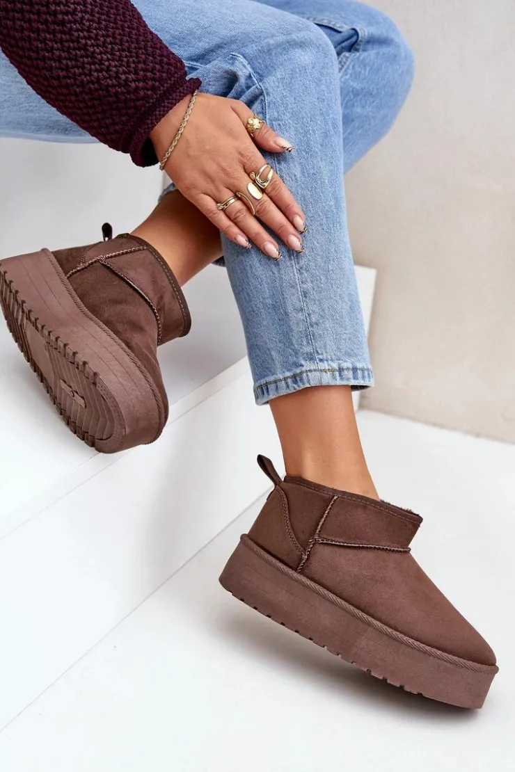 Discount Boto Niskie Śniegowce Na Platformie Brązowe Korfedi