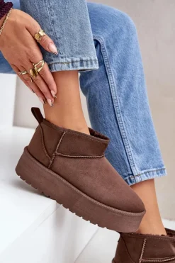 Discount Boto Niskie Śniegowce Na Platformie Brązowe Korfedi