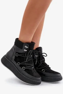Boto Śniegowce Damskie*Niskie Śniegowce Na Platformie Czarne Naliora