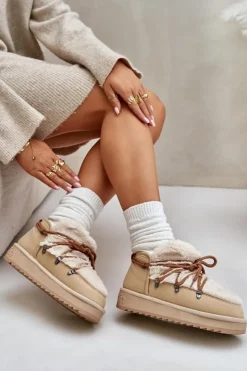 Online D.Franklin Niskie Śniegowce Na Platformie Z Futerkiem DFSH370011 Beżowe Beżowy