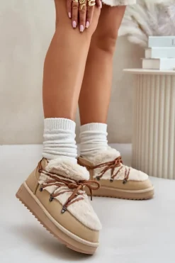 Online D.Franklin Niskie Śniegowce Na Platformie Z Futerkiem DFSH370011 Beżowe Beżowy