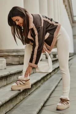 Online D.Franklin Niskie Śniegowce Na Platformie Z Futerkiem DFSH370011 Beżowe Beżowy