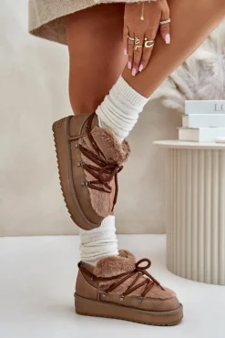 D.Franklin Śniegowce Damskie*Niskie Śniegowce Na Platformie Z Futerkiem DFSH370011 Brązowe Brązowy