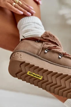 D.Franklin Śniegowce Damskie*Niskie Śniegowce Na Platformie Z Futerkiem DFSH370011 Brązowe Brązowy