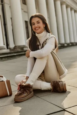 D.Franklin Śniegowce Damskie*Niskie Śniegowce Na Platformie Z Futerkiem DFSH370011 Brązowe Brązowy