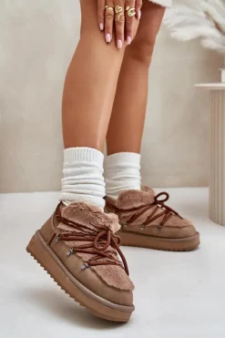 D.Franklin Śniegowce Damskie*Niskie Śniegowce Na Platformie Z Futerkiem DFSH370011 Brązowe Brązowy