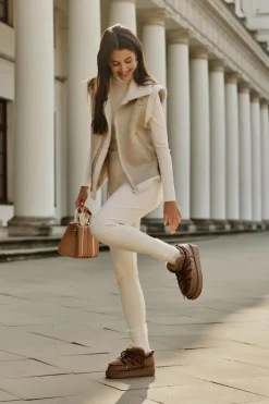 D.Franklin Śniegowce Damskie*Niskie Śniegowce Na Platformie Z Futerkiem DFSH370011 Brązowe Brązowy