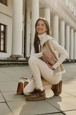 D.Franklin Śniegowce Damskie*Niskie Śniegowce Na Platformie Z Futerkiem DFSH370011 Brązowe Brązowy