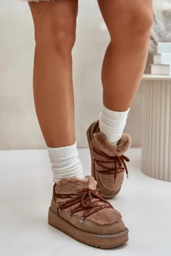 D.Franklin Śniegowce Damskie*Niskie Śniegowce Na Platformie Z Futerkiem DFSH370011 Brązowe Brązowy