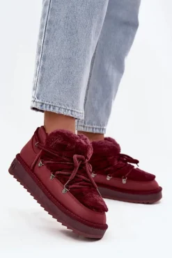 D.Franklin Śniegowce Damskie*Niskie Śniegowce Na Platformie Z Futerkiem DFSH370011 Bordowe Czerwony