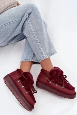 D.Franklin Śniegowce Damskie*Niskie Śniegowce Na Platformie Z Futerkiem DFSH370011 Bordowe Czerwony