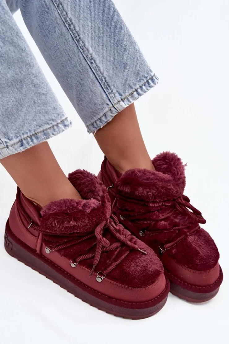 D.Franklin Śniegowce Damskie*Niskie Śniegowce Na Platformie Z Futerkiem DFSH370011 Bordowe Czerwony
