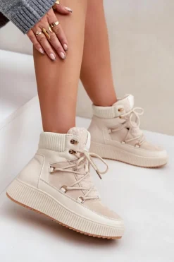 Outlet Boto Niskie Śniegowce Na Platformie Jasnobeżowe Naliora