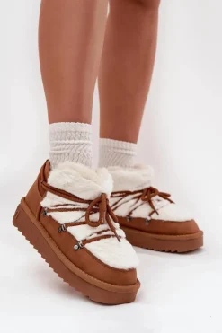 Damskie D.Franklin Niskie Śniegowce Na Platformie Z Futerkiem DFSH370011 Camel